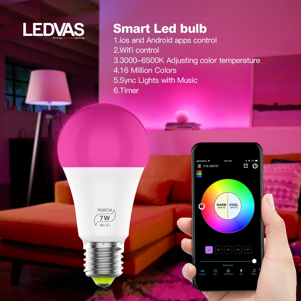 LEDVAS-Wireless-Smart-Light-Bulb-LED-7W-RGB-Magic-Light-E27-Color-desk-lamp-Light-Bulb-2
